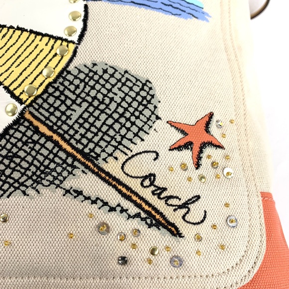 Coach Pierre Le Tan 14962 Beach Umbrella Canvas Tote Shoulder Bag Embellish Rare - Picture 8 of 11